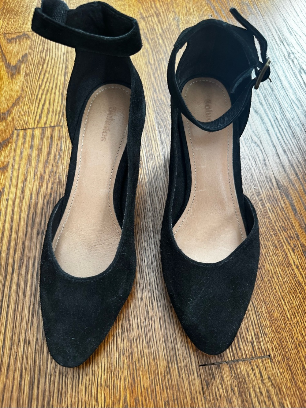 Soludos Black Suede Pointed-Toe Ankle-Strap Heels